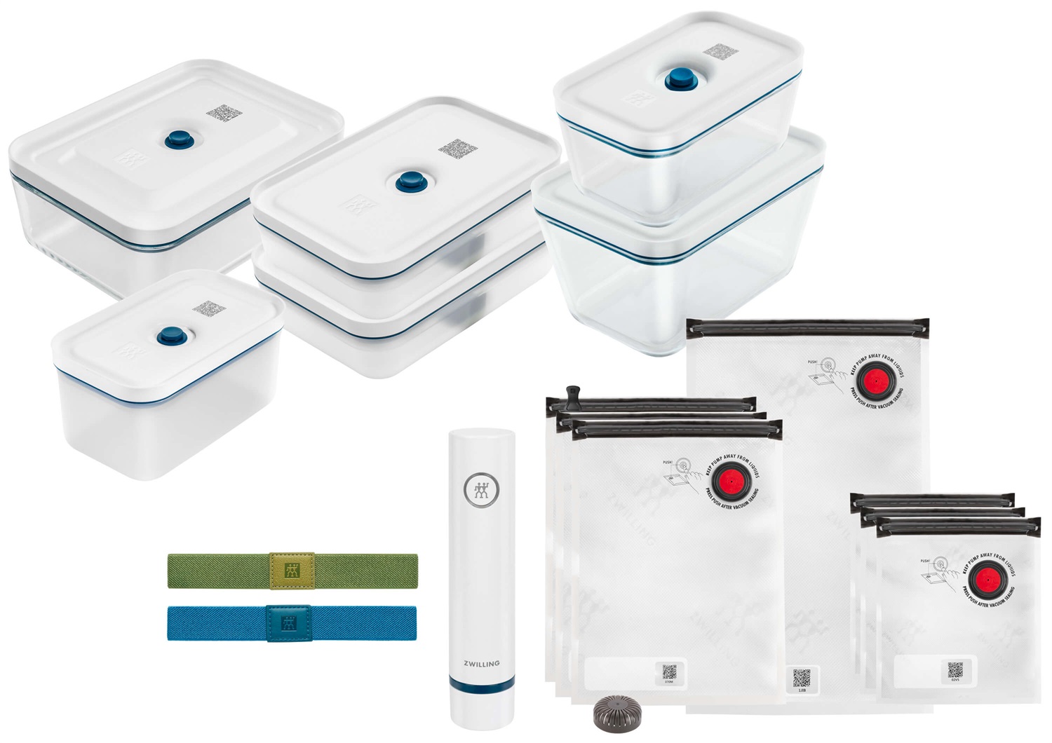 ZWILLING Fresh & Save Set Sottovuoto, Vetro Borosilicato e Plastica, M/L, 16 Pezzi, Conservazione Fresca