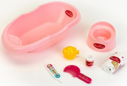 Theo Klein 1647 Vasca da Bagno Baby Coralie con Accessori per Bambole fino a 35 cm - Giocattolo per Bambini dai 3 Anni