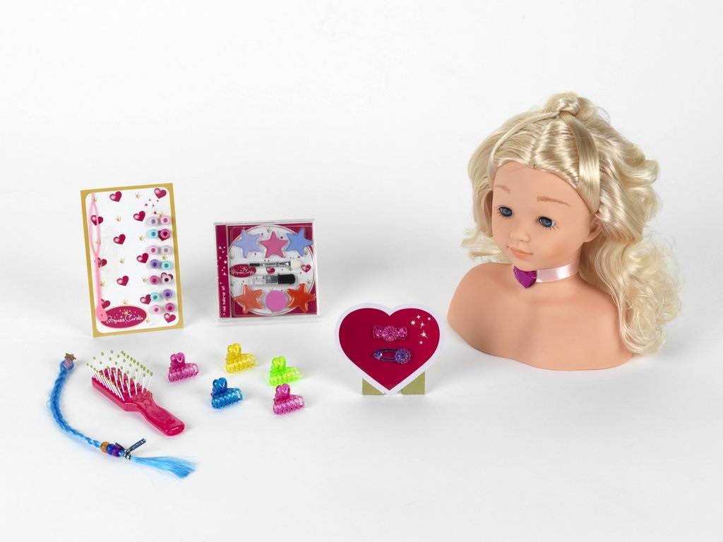 Theo Klein 5236 Busto per trucco e acconciatura Little Sophia I Cuore - Capelli lavabili e pettinabili, include trucchi e gioielli, altezza 22 cm, per bambini dai 3 anni