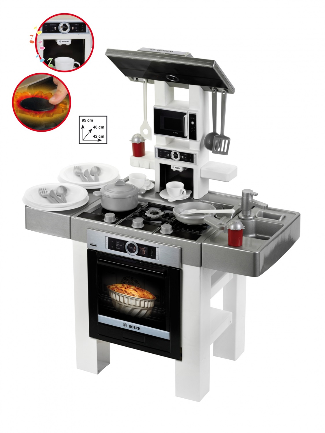 Theo Klein Cucina Bosch Pure - Giocattolo per Bambini con Accessori, Utilizzabile da Entrambi i Lati, 69x33x95 cm, per Piccoli Chef dai 3 Anni