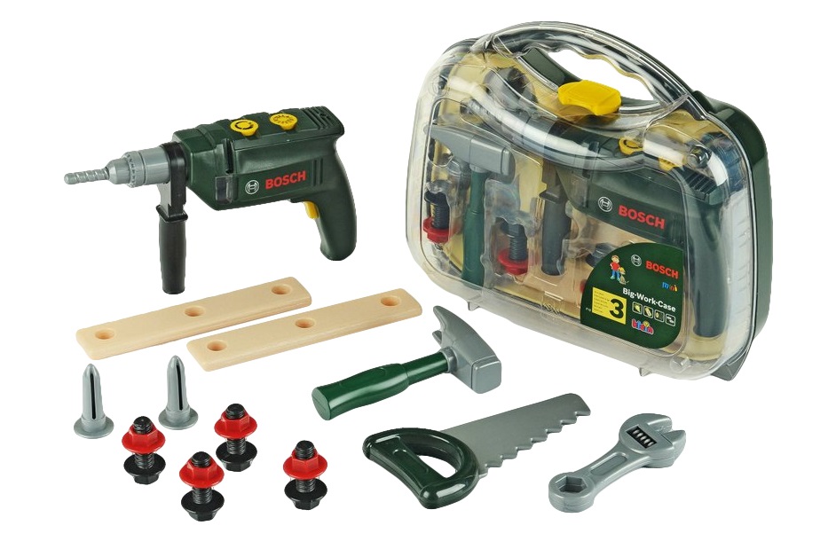 Klein Theo Klein 8416 Bosch Tool Case Grande - Valigia Arnesi con 16 Pezzi e Trapano a Batteria con Effetti Sonori e Luce, Età 3