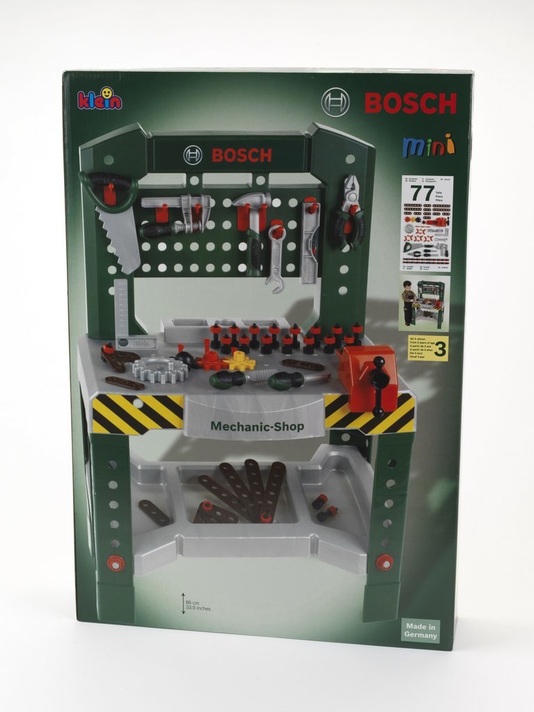 Theo Klein 8574 Banco da Lavoro Bosch - 77 Pezzi con Cacciavite, Chiave Inglese, Martello e Molto Altro, Dimensioni 57 x 35 x 86 cm, Giocattolo per Bambini a Partire dai 3 Anni
