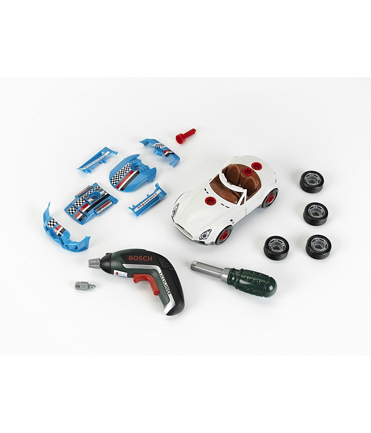 Theo Klein 8630 Set Bosch di Messa a Punto per Auto Scomponibile con Avvitatore a Batteria e Accessori, Giocattolo per Bambini dai 3 Anni