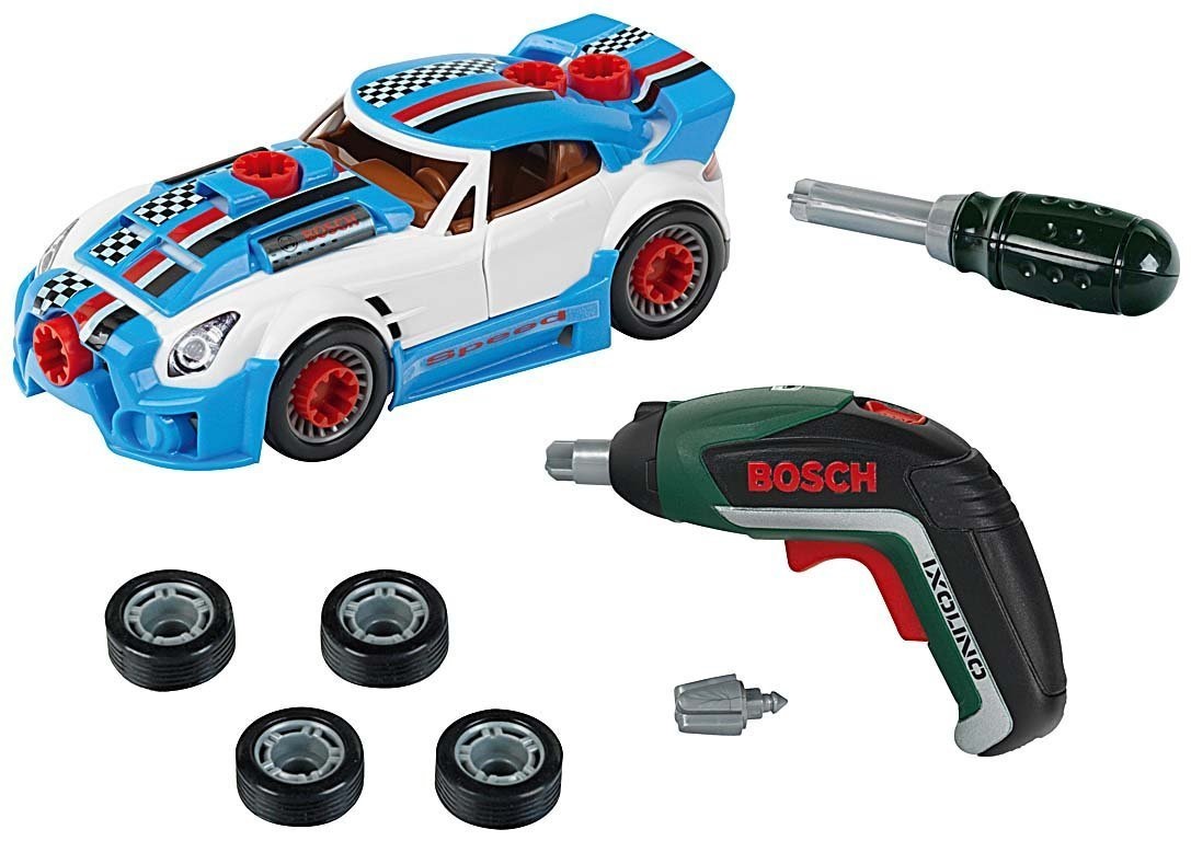 Theo Klein 8630 Set Bosch di Messa a Punto per Auto Scomponibile con Avvitatore a Batteria e Accessori, Giocattolo per Bambini dai 3 Anni