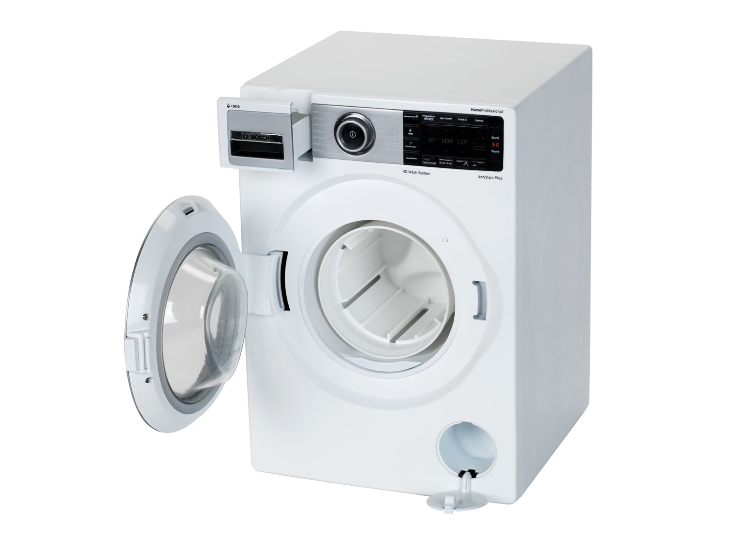 Theo Klein 9213 Bosch Lavatrice Giocattolo - Quattro programmi di Lavaggio, Rumori Originali, Funziona con e Senza Acqua, per Bambini a Partire da 3 Anni