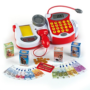 Theo Klein 9373 - Registratore di Cassa Supermercato Elettronico con Scanner, Bilancia e Accessori