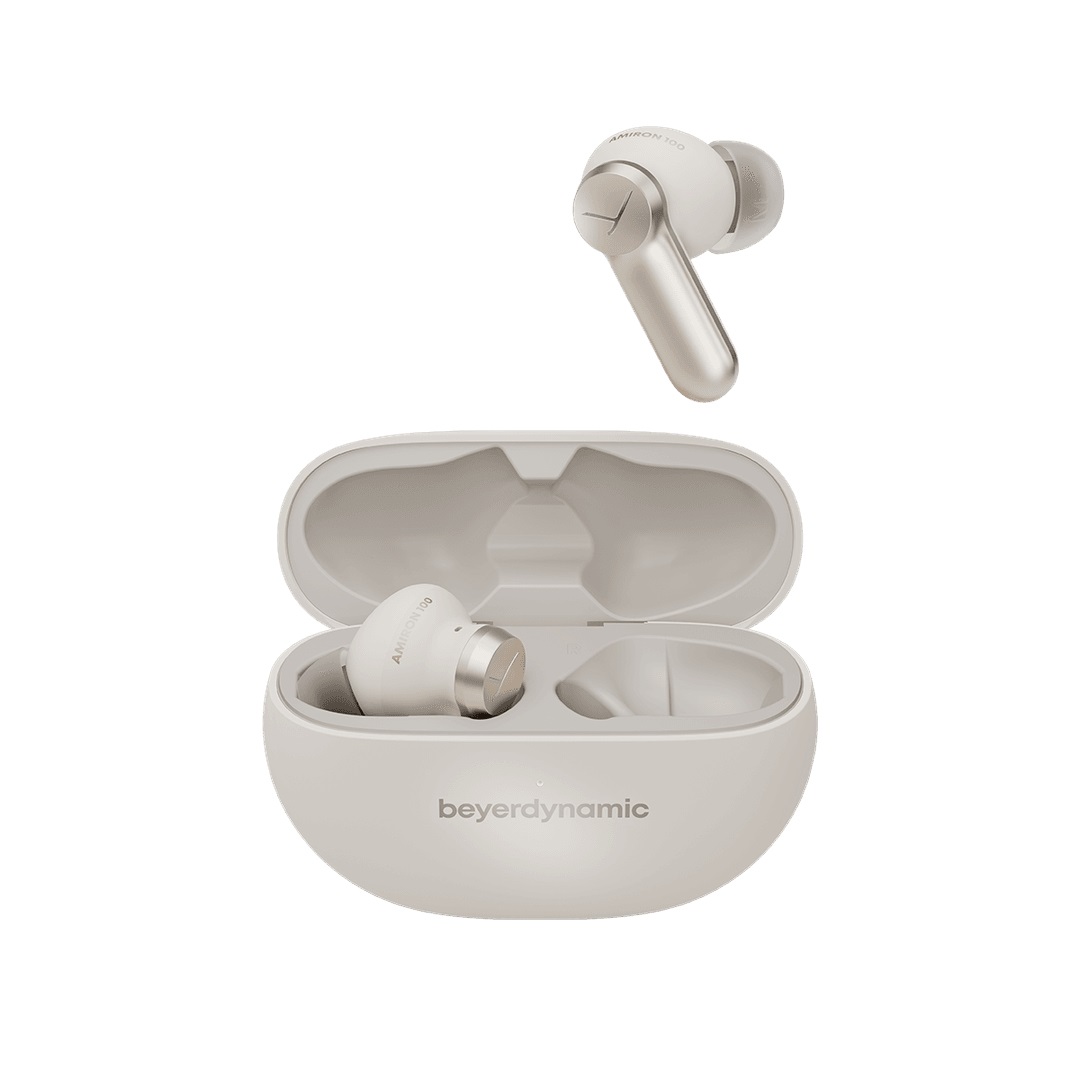 Beyerdynamic Amiron 100 - Cuffie In-Ear Bluetooth con Cancellazione del Rumore, Autonomia di 27 Ore, Modalità Trasparenza, Design Compatto, Colore Crema