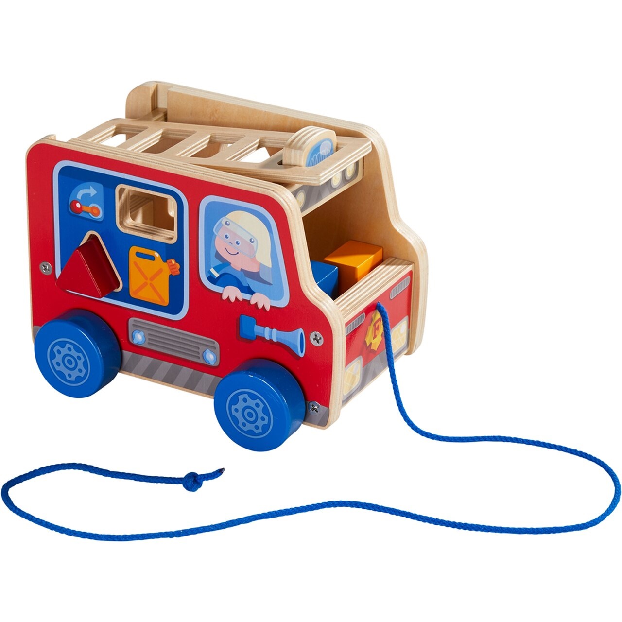 HABA Camion dei Vigili del Fuoco da Trainare - Giocattolo Educativo con Blocchi di Costruzione Colorati