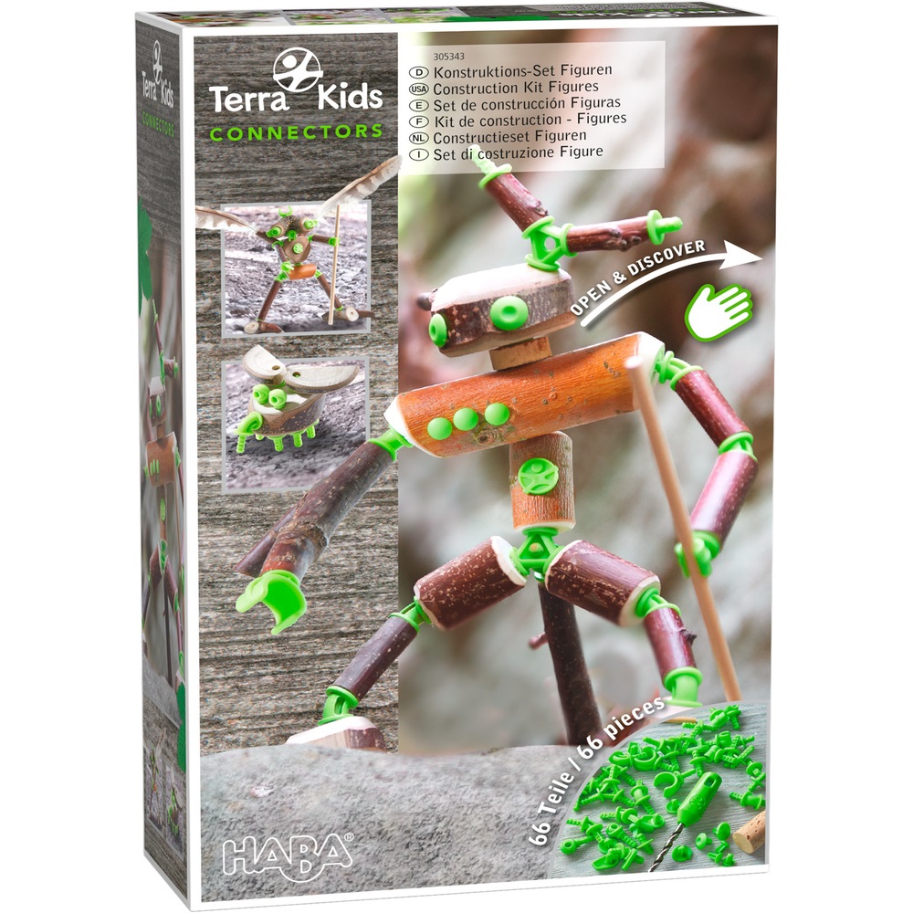 HABA Terra Kids Connectors - Set di Costruzione da 66 Pezzi con Connettori in Plastica e Sughero, Include Trapano a Mano, per Bambini dai 8 Anni