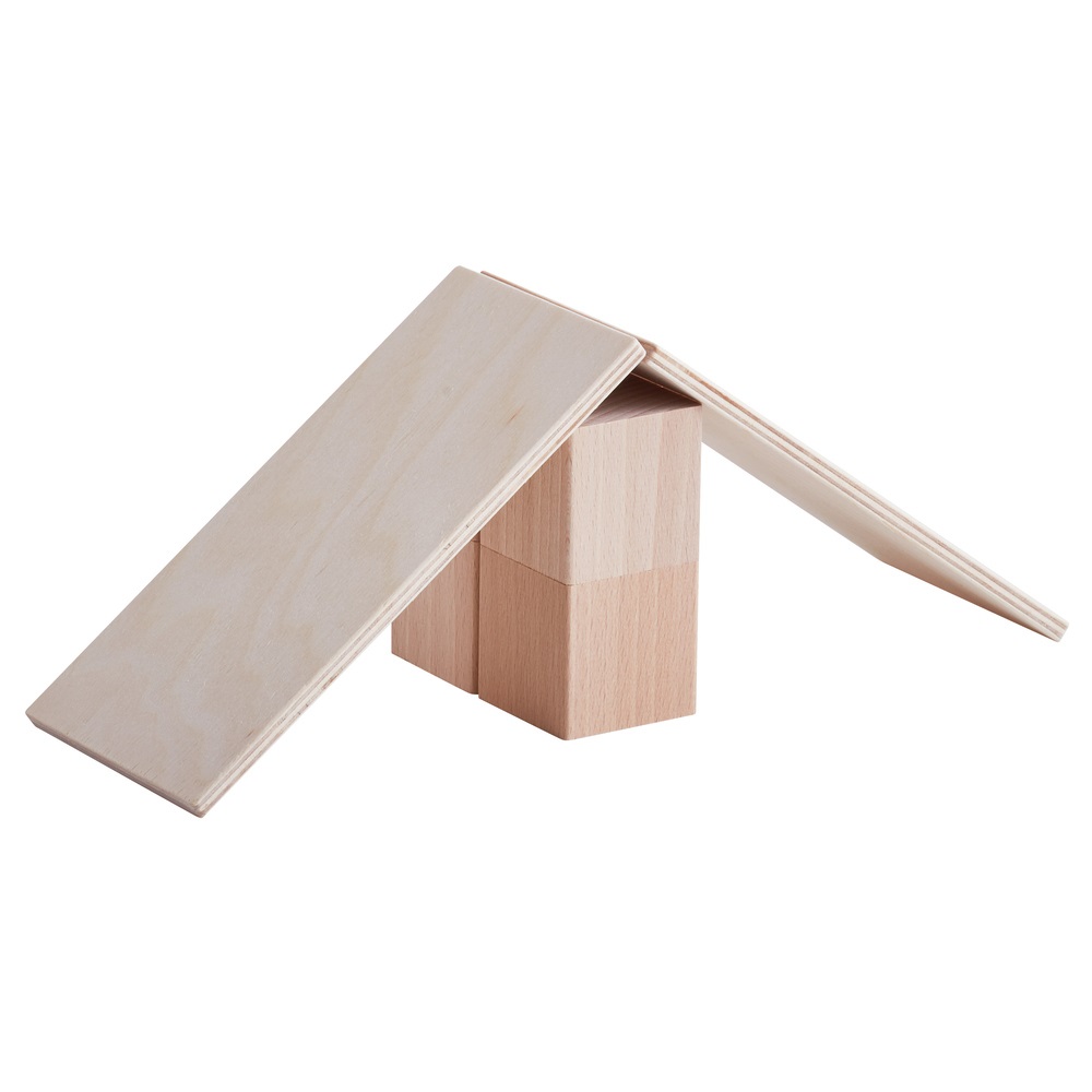 HABA Clever-Up! 1.0 - Sistema di costruzioni in legno naturale con 46 pezzi, libretto educativo e borsa di stoccaggio, per bambini da 1 anno
