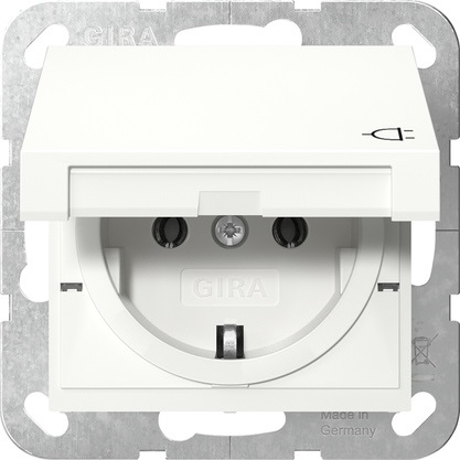 GIRA Presa Schuko 445427 - Coperchio Ribaltabile, Sistema 55, Bianco Puro Opaco, 16A 250V