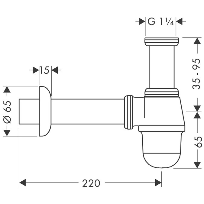 Hansgrohe 55213000 Sifone per Bidet Cromo - Regolazione 35-95 mm, Distanza dalla Parete 220 mm, Inclusi Tubo a Immersione e Rosetta Ø 65 mm