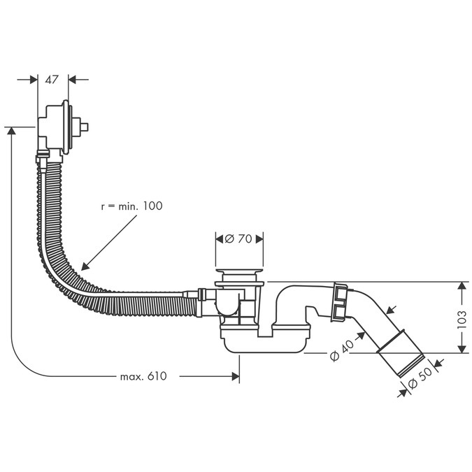 Hansgrohe Flexaplus Sifone da Vasca e Doccia con Tubo Flessibile Troppopieno - Adatto per Vasche Standard