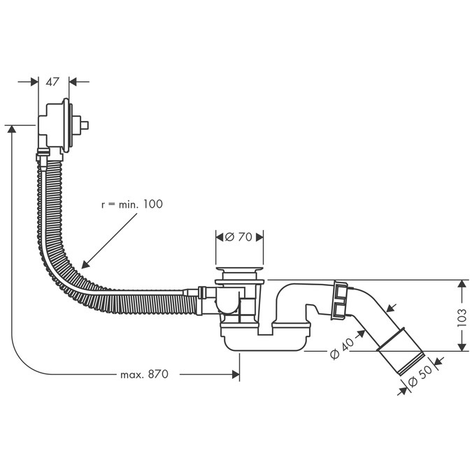 Hansgrohe Flexaplus 58141180 Sifone per Vasca da Bagno con Scarico Automatico e Tubo Flessibile Troppopieno