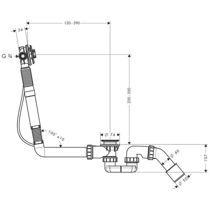 Hansgrohe Exafill S - Scarico e Troppopieno per Vasche Speciali, Cromo, Corpo Incasso con Manicotto di Tenuta