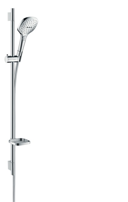 Hansgrohe Raindance Select E Set Doccia 120 mm con 3 Getti (Rain, RainAir, WhirlAir), Asta Doccia 90 cm e Portasapone, Bianco/Cromo, 26621400