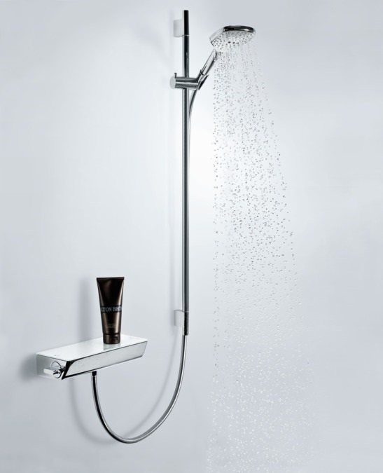 Hansgrohe Raindance Select E Set Doccia 120 mm con 3 Getti (Rain, RainAir, WhirlAir), Asta Doccia 90 cm e Portasapone, Bianco/Cromo, 26621400