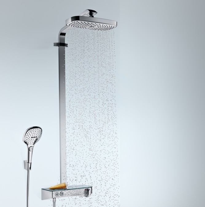 Hansgrohe Raindance Select E Colonna Doccia Cromo con Soffione 360x190mm, Termostatico e Tre Tipi di Getto