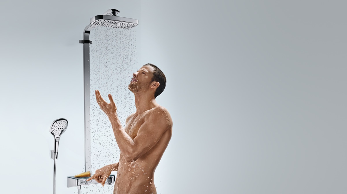 Hansgrohe Raindance Select E Colonna Doccia Cromo con Soffione 360x190mm, Termostatico e Tre Tipi di Getto