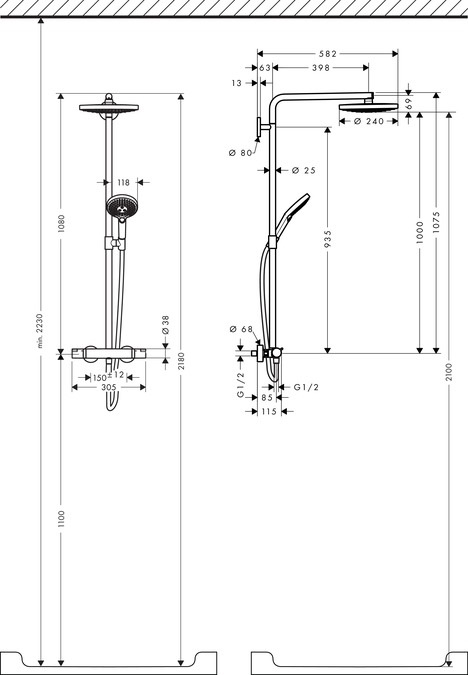 Hansgrohe Raindance Select S 240 Colonna Doccia a Parete con Soffione Ø 240 mm e Doccetta Ø 120 mm, Termostatico, Cromo, 2 Getti d'Acqua