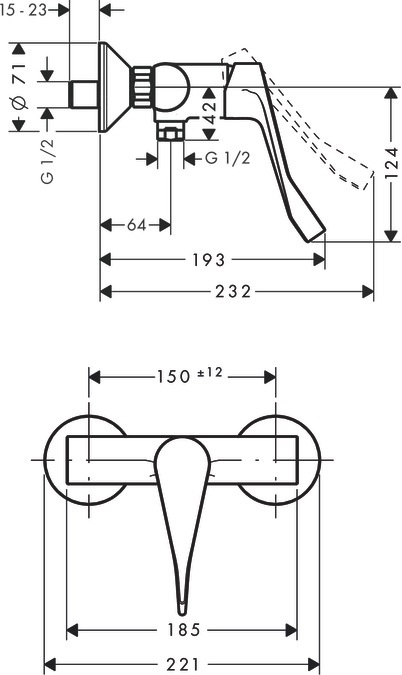 Hansgrohe 31916000 Focus Miscelatore Monocomando a Parete - Cromo con Maniglia Extra Lunga e Portata 34 l/min