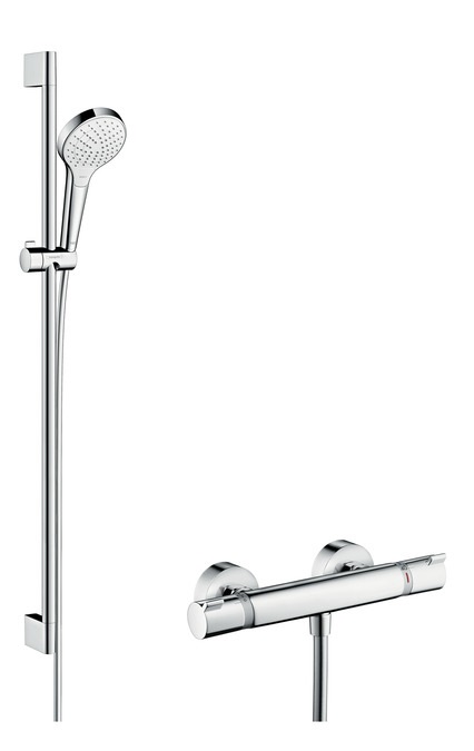 Hansgrohe Croma Select S Sistema Doccia Esterno con Termostatico Ecostat Comfort, Asta Doccia 90 cm, Soffione 110 mm, 3 Getti - Bianco/Cromo