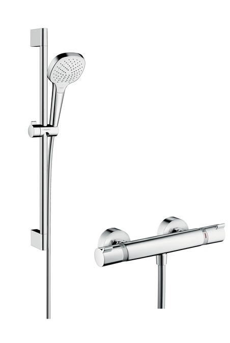Hansgrohe Croma Select E Colonna doccia a parete con termostatico Ecostat Comfort, 3 getti d'acqua, soffione 110 mm, bianco/cromo