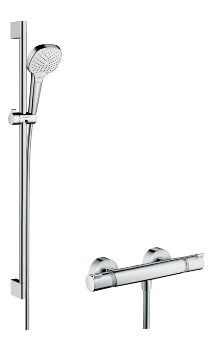 Hansgrohe Croma Select E Colonna Doccia a Parete con Miscelatore Termostatico, Doccetta con 3 Getti, Bianco/Cromo