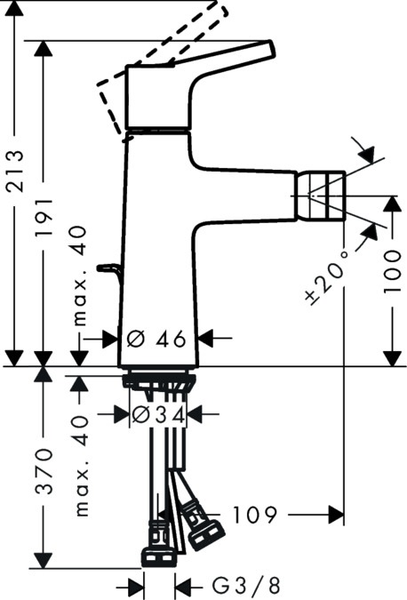 Hansgrohe Talis S - Rubinetto per Bidet Monocomando Cromo con Scarico a Tirante e Altezza Bocca 100 mm, Codice 72200000