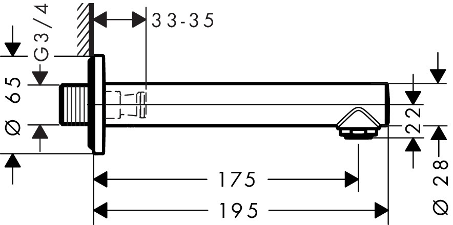 Hansgrohe Talis S Bocca di Erogazione a Parete Cromo 72410000 - Lunghezza 175 mm, Silenzatore, Valvola Antiriflusso