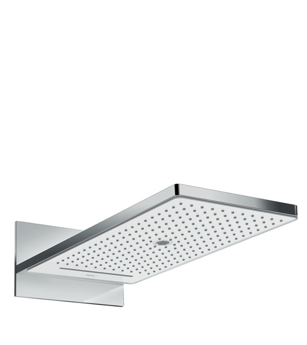 Hansgrohe Rainmaker Select Soffione Doccia a Parete 580 mm - Bianco/Cromo, 3 Getti (Rain, Massage, Mono), Vetro di Sicurezza