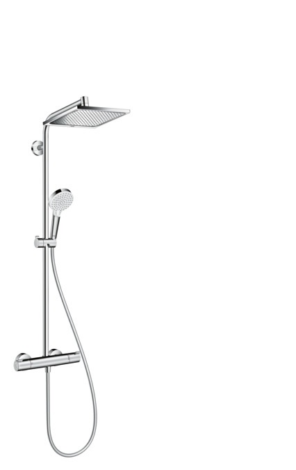 Hansgrohe Crometta E 27281000 - Colonna doccia a parete con soffione 240x240 mm, miscelatore termostatico e tecnologia EcoSmart, cromo