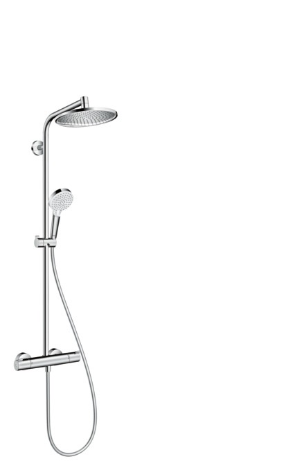 Hansgrohe Crometta S - Colonna Doccia a Risparmio Idrico (EcoSmart) con Termostatico, Soffione Doccia a Pioggia (⌀ 240 mm), Doccetta (2 Getti), Rubinetto, Tubo e Asta, Cromo
