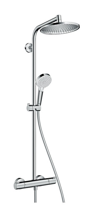 Hansgrohe Crometta S Colonna Doccia con Miscelatore Termostatico, Soffione Ø 240 mm, Doccetta 2 Getti, Cromo, Codice 27267000