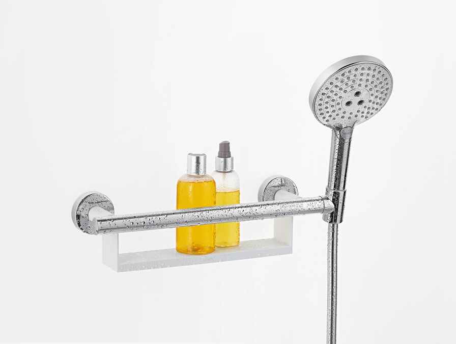 Hansgrohe Unica Comfort Maniglia con Mensola e Supporto Doccia - Bianco/Cromo, Modello 26328400