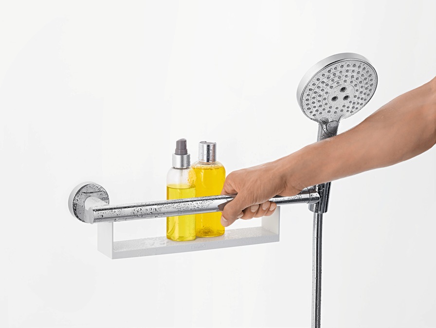 Hansgrohe Unica Comfort Maniglia con Mensola e Supporto Doccia - Bianco/Cromo, Modello 26328400