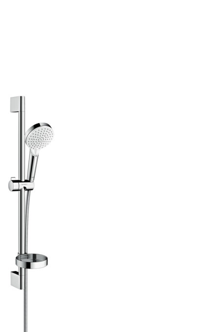 Hansgrohe Crometta Set Doccia Vario 26553400 - Bianco/Cromo, Soffione 100 mm, 2 Tipi di Getto (Rain, IntenseRain), Asta Doccia 65 cm