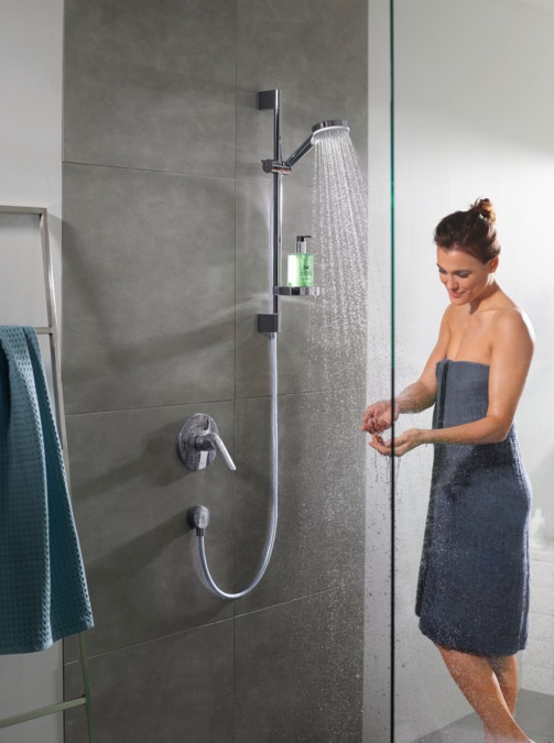 Hansgrohe Crometta Set Doccia Vario 26553400 - Bianco/Cromo, Soffione 100 mm, 2 Tipi di Getto (Rain, IntenseRain), Asta Doccia 65 cm