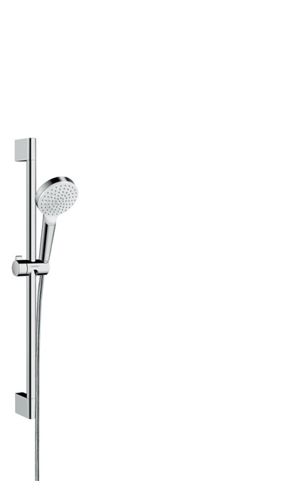 Hansgrohe Crometta 26535400 Set Doccia a Parete Bianco/Cromo con Getto Rain, Asta da 65 cm, EcoSmart e QuickClean