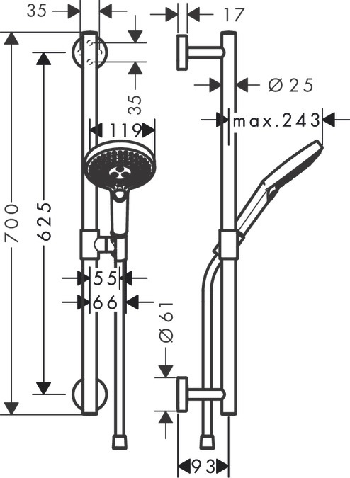Hansgrohe Raindance Select S Set Doccia 120 mm con Asta Doccia 65 cm, 3 Getti, Cromo