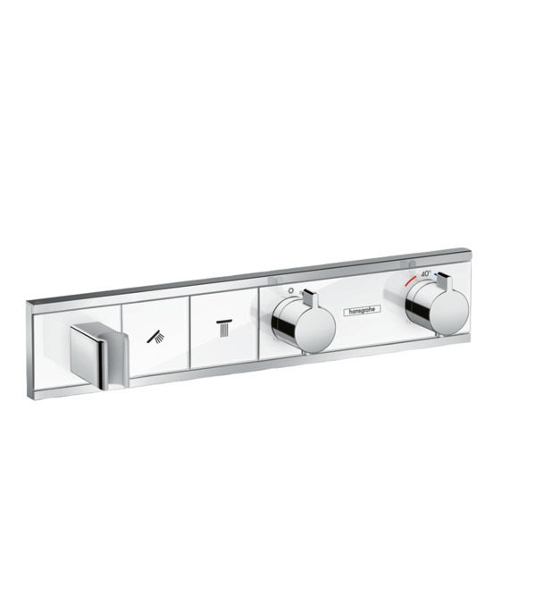 Hansgrohe RainSelect 15355400 Miscelatore Termostatico a Parete Bianco/Cromo con 2 Utenze e Tasto Select
