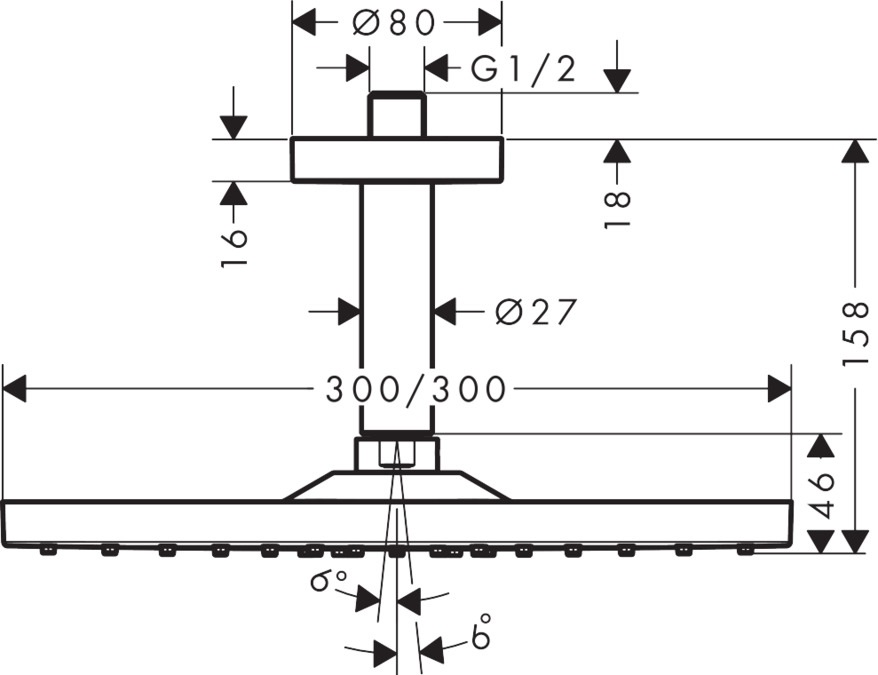 Hansgrohe Raindance E 300 Soffione Doccia Fisso Cromo - 1 Getto RainAir, 300x300 mm, Installazione a Soffitto, Tecnologie QuickClean e AirPower