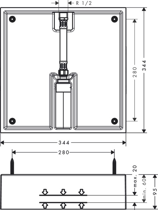 Hansgrohe Raindance E Corpo Incasso per Soffione Doccia 400x400 mm con 1 Getto - Compatibile con Soffioni Air 1jet ed EcoSmart 9