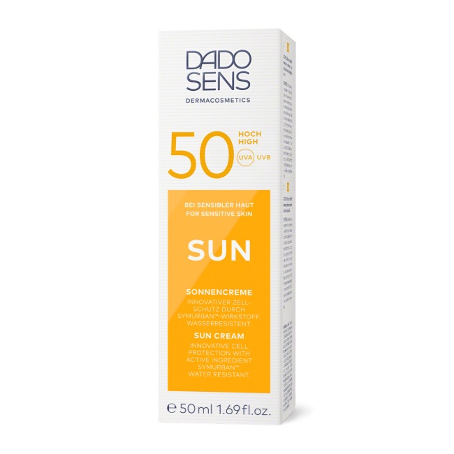 Dado Sens Sun Crema Solare SPF 50 - 50 ml con SymUrbanTM, Olio di Mandorle e Jojoba, Resistente all'Acqua e Vegana