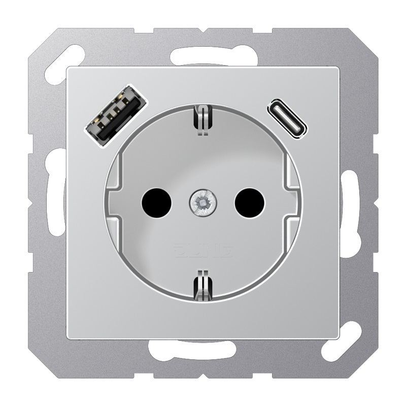 Jung A1520-15CAAL - Presa Schuko con 1 USB Tipo A e 1 USB Tipo C, Protezione Tattile Elevata, Max 3A