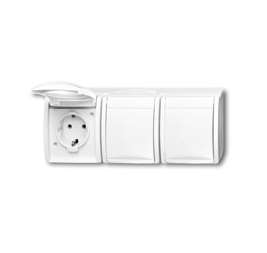 Busch-Jaeger SCHUKO Presa Tripla 2300/3 EW-54 Bianco per Ambienti Umidi