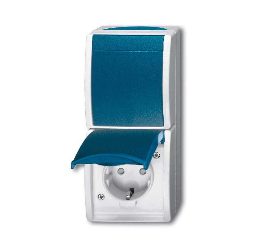 Busch-Jaeger 2601/6/20 EBW-53 Combinazione Presa SCHUKO® con Interruttore a Bilanciere, Grigio Ocean®, IP 44