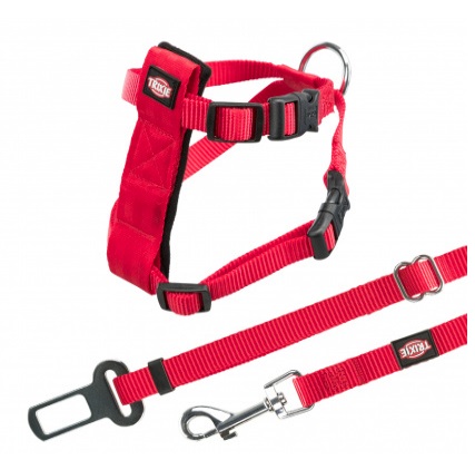 TRIXIE Pettorina e Cintura di Sicurezza per Gatti - Regolabile 20-50 cm, Nylon Imbottito, Colore Rosso