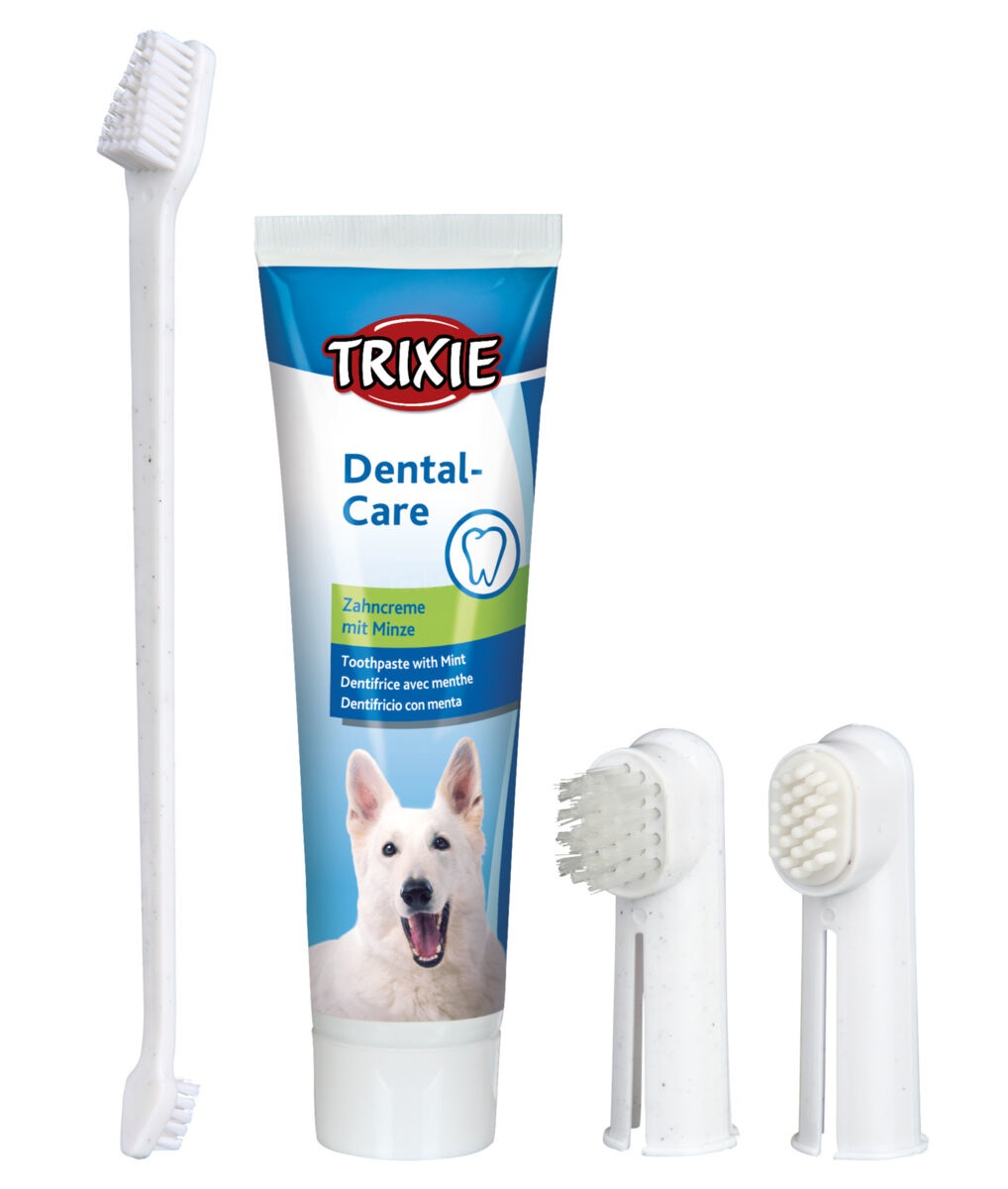 Trixie Set per la Cura Dentale per Cani - 4 Pezzi con Dentifricio alla Menta e Spazzolini