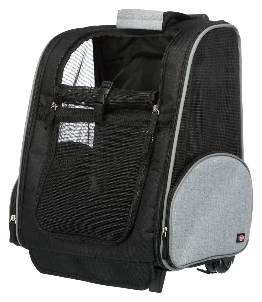 TRIXIE Trolley Zaino Porta Animali Domestici 32x45x25 cm - Nero/Grigio, Fino a 8 Kg, con Maniglia Telescopica e Guinzaglio Corto